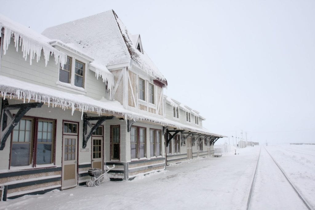 Winter in Churchill, Manitoba, Canada, at the railroad station.