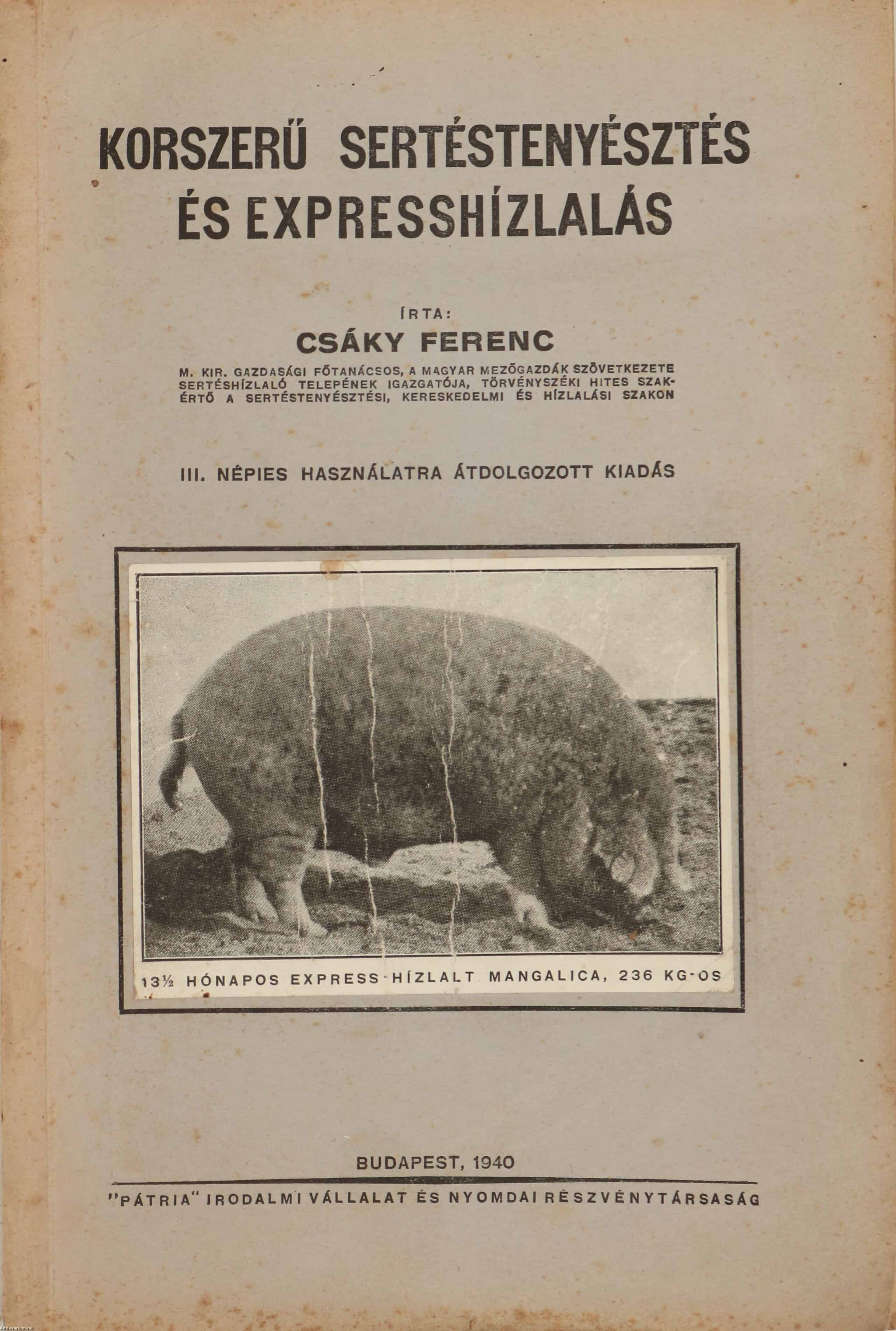 Mangalitsa or Mangalica pig in 1940's husbandry book