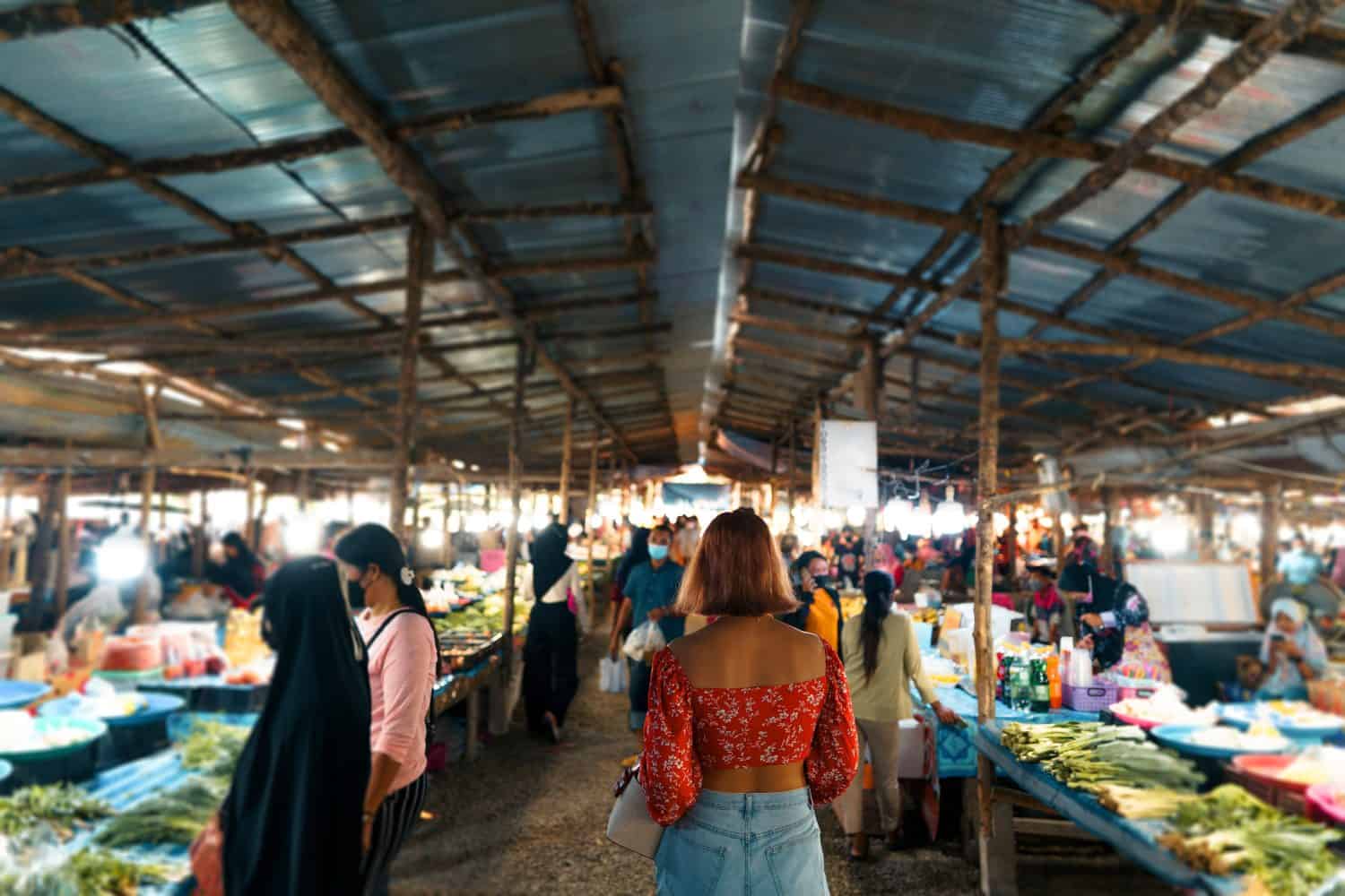 Travel in the local market,market near the sea