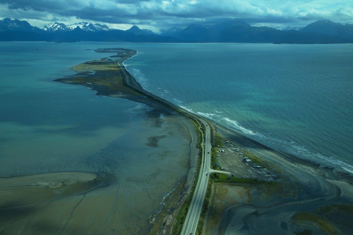 Aerial view of Homer Spit in Homer,Alaska,United States,North America