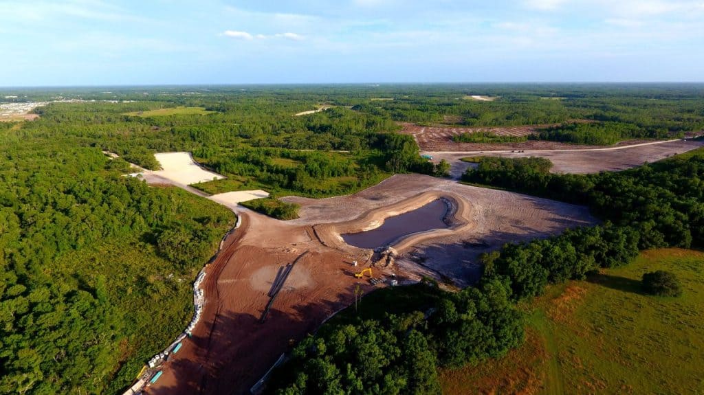 A drone shot of a rural road near Land O' Lakes in Florida, USA