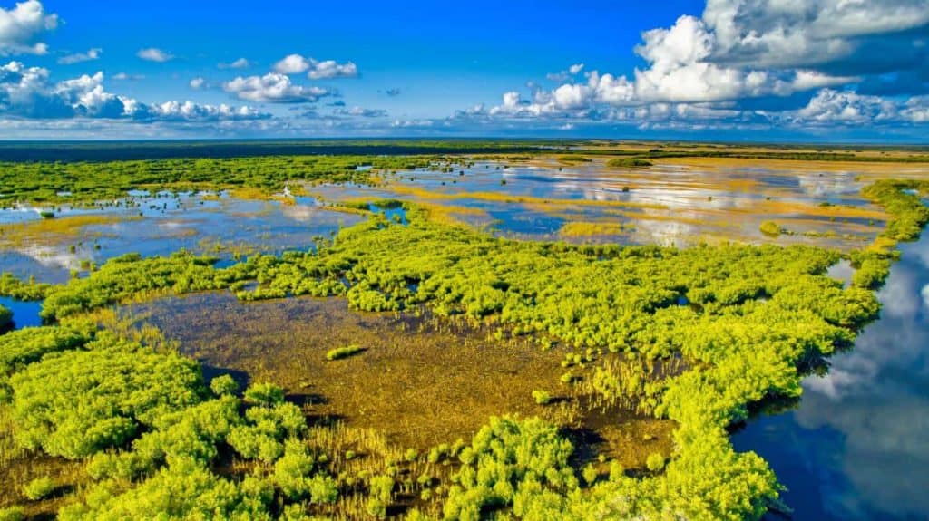 Everglades National Park, Florida - Panoramic aerial view at sunset.