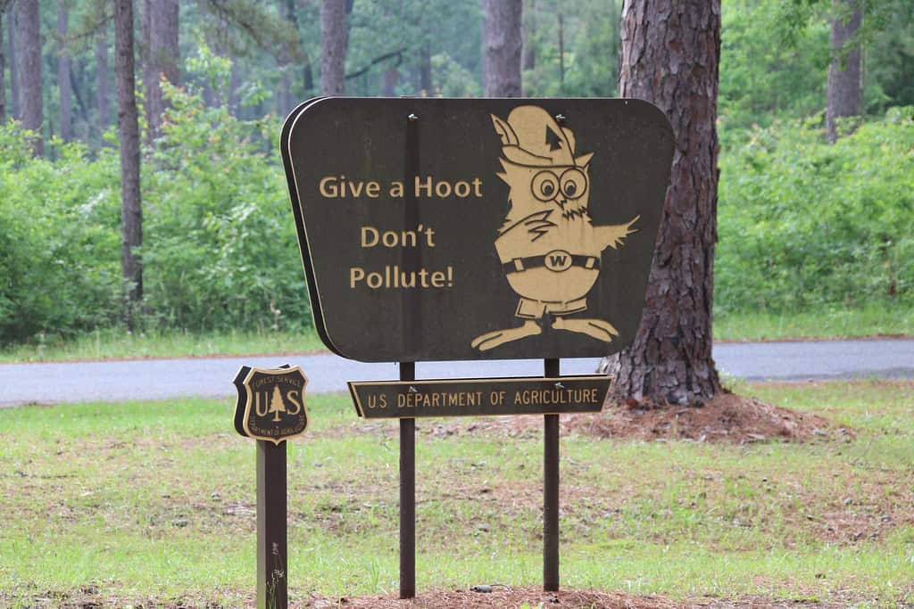 Woodsy Owl sign on Catahoula Ranger District, Kisatchie National Forest