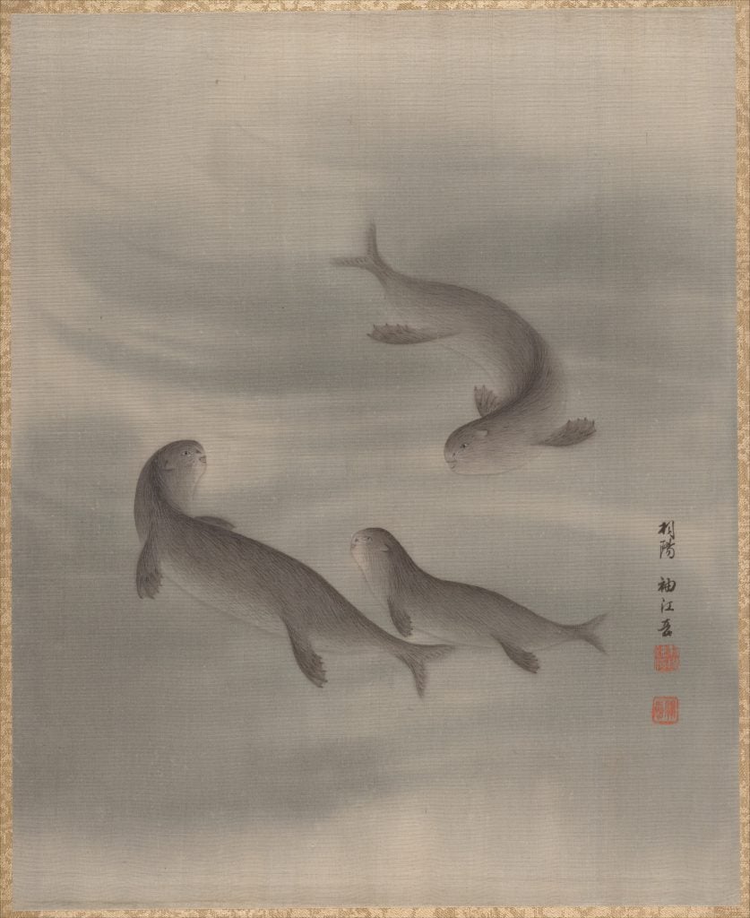 Otters Swimming - album leaf by Seki Shuko (MET, 14.76.61.97)