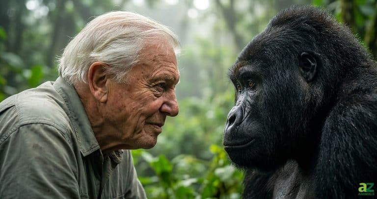 The visual of a world-renowned centenarian legend sharing a silent, soul-piercing gaze with a wild silverback creates an immediate emotional hook. It suggests a secret understanding between man and beast that the viewer wants to uncover.