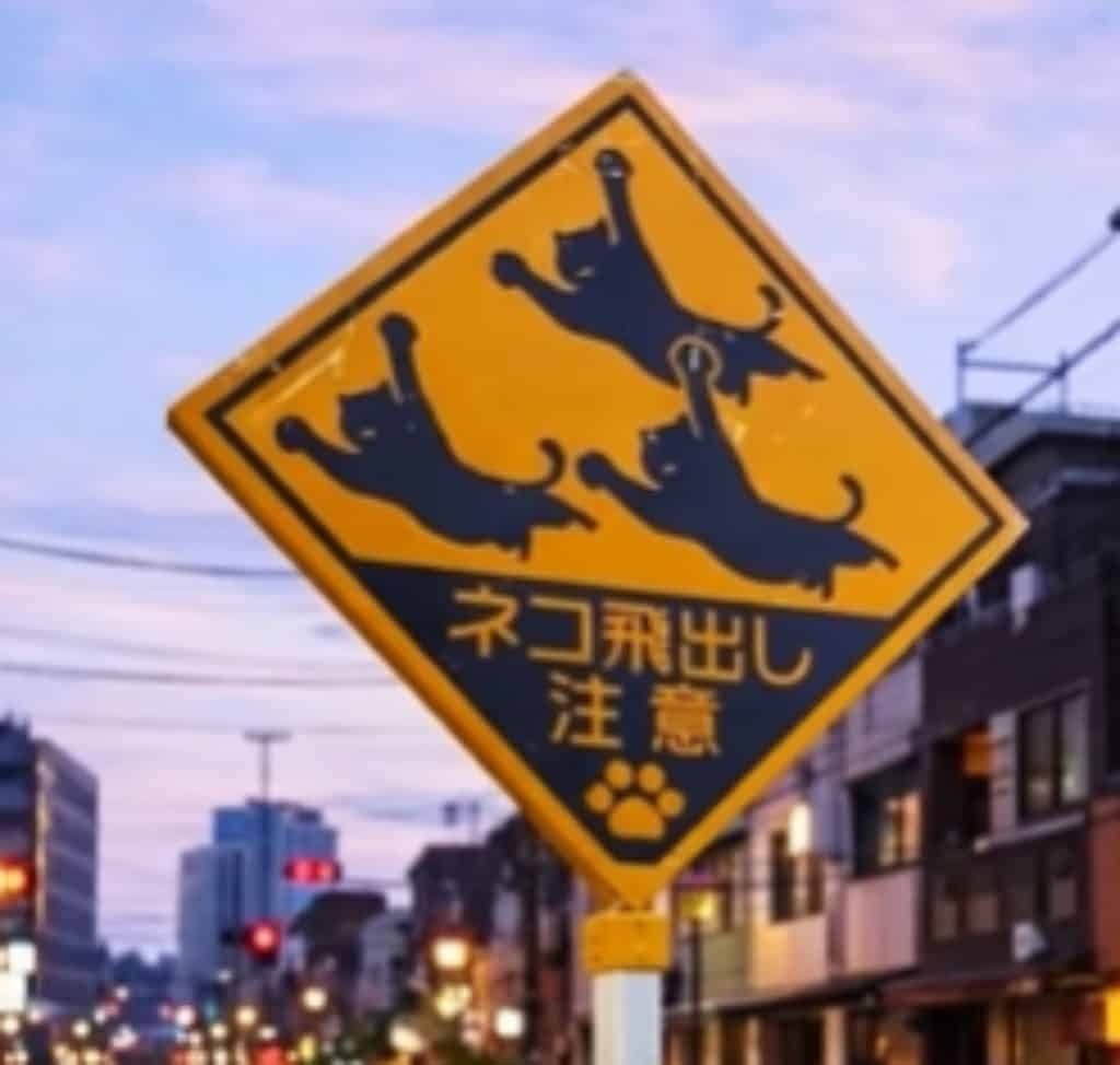 Flying cat street sign in Japan