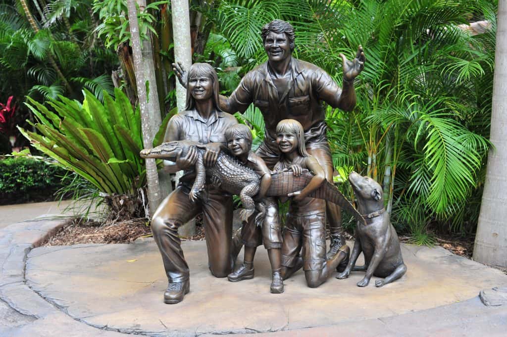 Statue of the Irwin family (Steve, Terri, Robert, and Bindi) at Australia Zoo.