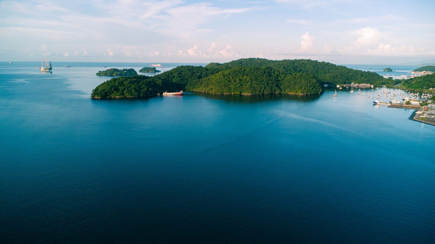 Beautiful birds eye view of north western peninsula of Trinidad and Tobago, washed by the Caribbean Sea.