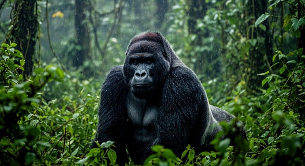 Silverback mountain gorilla (Gorilla beringei beringei) at Bwindi Impenetrable Forest, Uganda