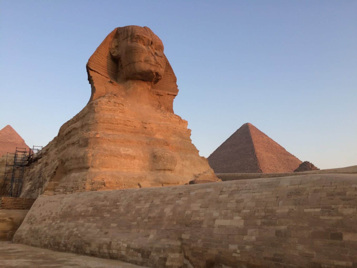 The Great Sphinx of Giza and surrounding Sphinx courtyard at sunrise