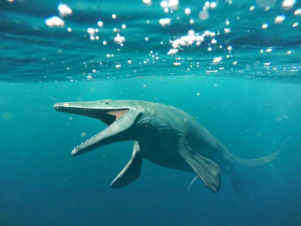 A mosasaurus hunts in prehistoric oceans